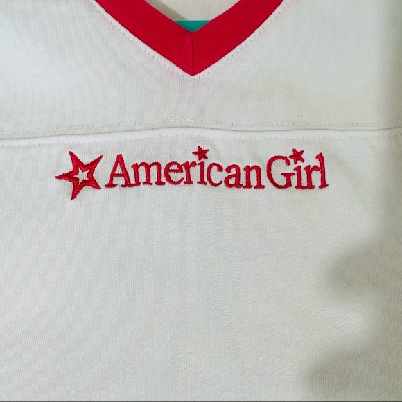 American Girl pink and white logo top extra small pullover V-neck long sleeve - Picture 4 of 9